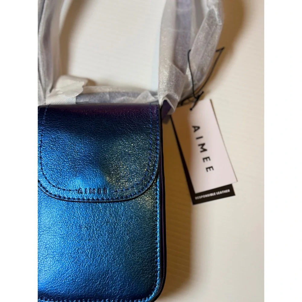 Aimee Kestenberg Phone Crossbody Blue Midnight Metallic Leather Davie Bag OS
